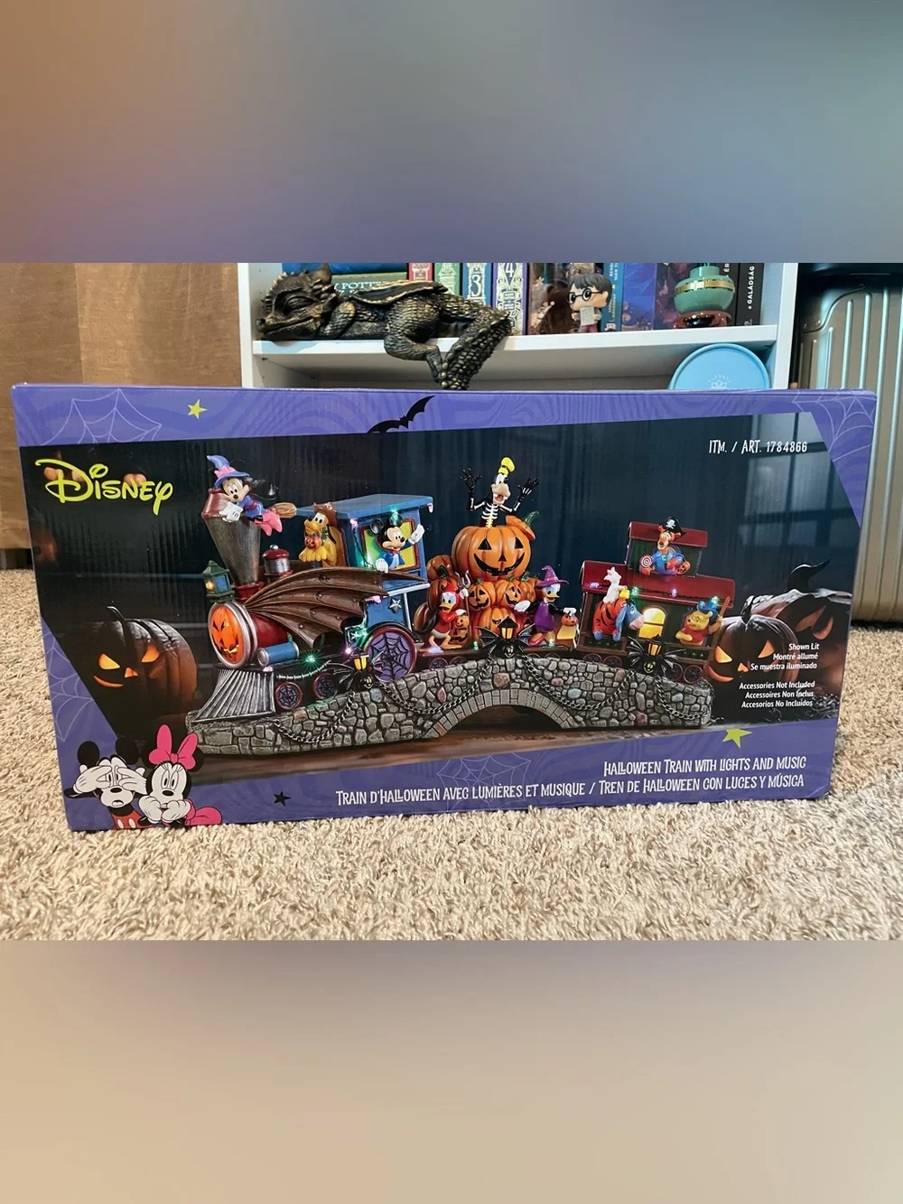 Disney Halloween Train Holiday Decor Box with Purple and Black Artwork